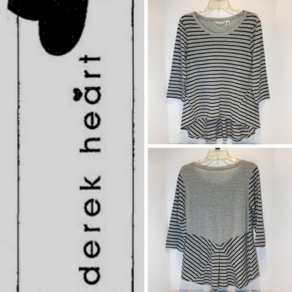 Derek Heart Tops - 🌈 Derek Heart gray 3/4 sleeve tee w black stripes